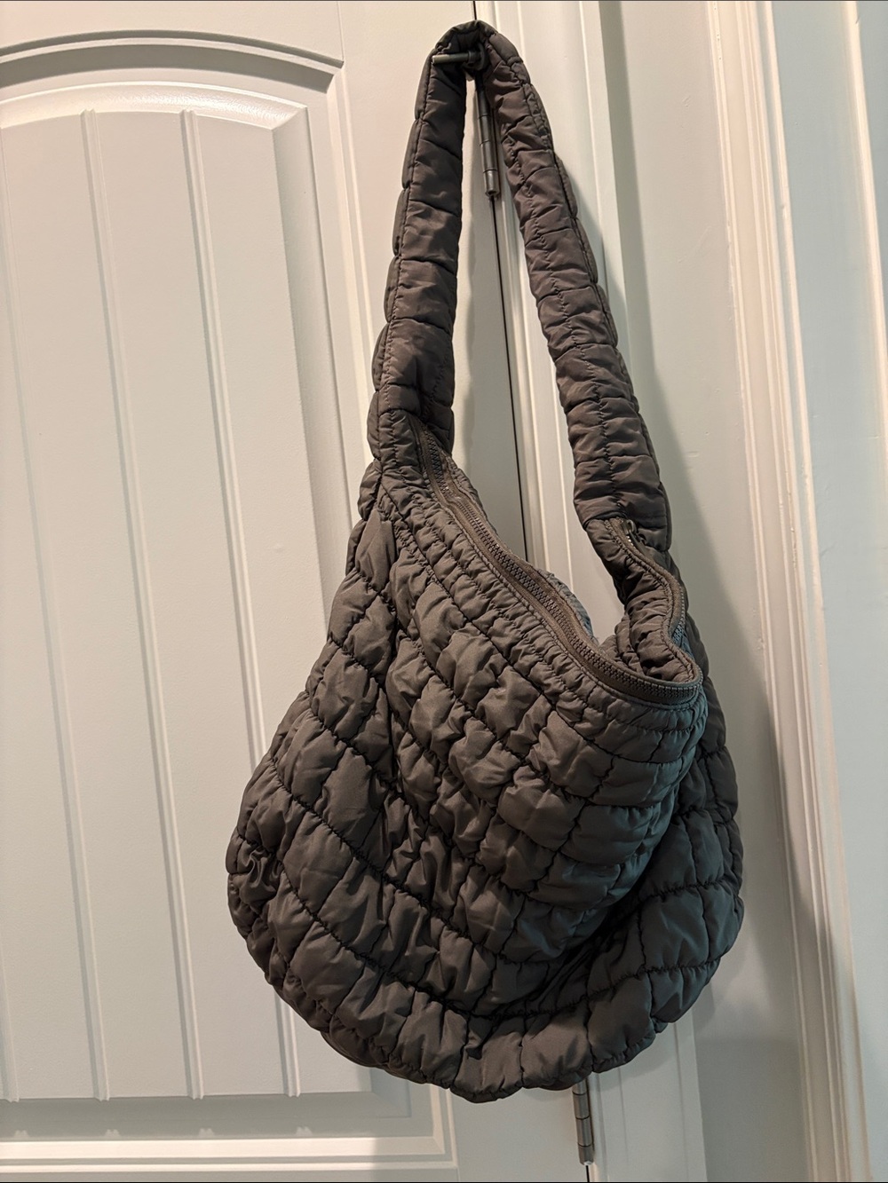 Quilted Shoulder Hobo Bag — Charcoal
